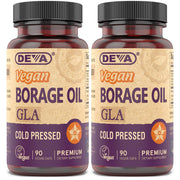 DEVA Borage Oil bottle being poured for easy daily omega-6 intake.