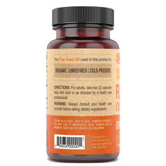 Capsules shown with flax seeds emphasize convenient omega-3 intake.
