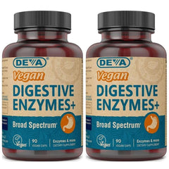 DEVA Digestive Enzymes+ bottle front offering vegan digestive support