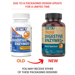 DEVA Digestive Enzymes Plus label closeup highlighting vegan, full-spectrum blend.