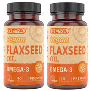 DEVA flax seed oil capsules in bottle for vegan omega-3 support.