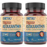 DEVA Vegan Astaxanthin bottle front, plant-based antioxidant option for daily wellness.