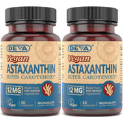 DEVA Vegan Astaxanthin bottle front, plant-based antioxidant option for daily wellness.