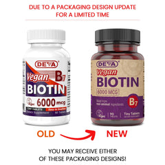 DEVA vegan biotin 6000 mcg tiny tablets easy to swallow, on-the-go.