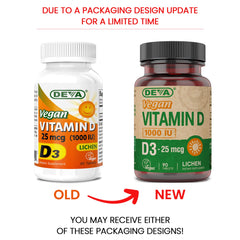 DEVA vegan D3 bottle front shows 90 tablets for convenient daily supplementation.