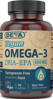 DEVA Vegan DHA EPA softgels bottle for convenient daily vegan omega-3 intake