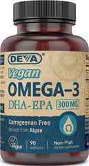 DEVA Vegan DHA EPA softgels bottle for convenient daily vegan omega-3 intake