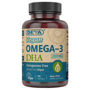 DEVA Vegan DHA softgel bottle for easy daily omega-3 intake.