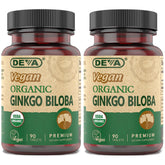 DEVA Vegan Ginkgo Biloba bottle with tiny tablets for easy daily use.