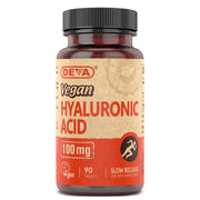 DEVA Vegan Hyaluronic Acid bottle front view with 100 mg tablets for daily hydration support