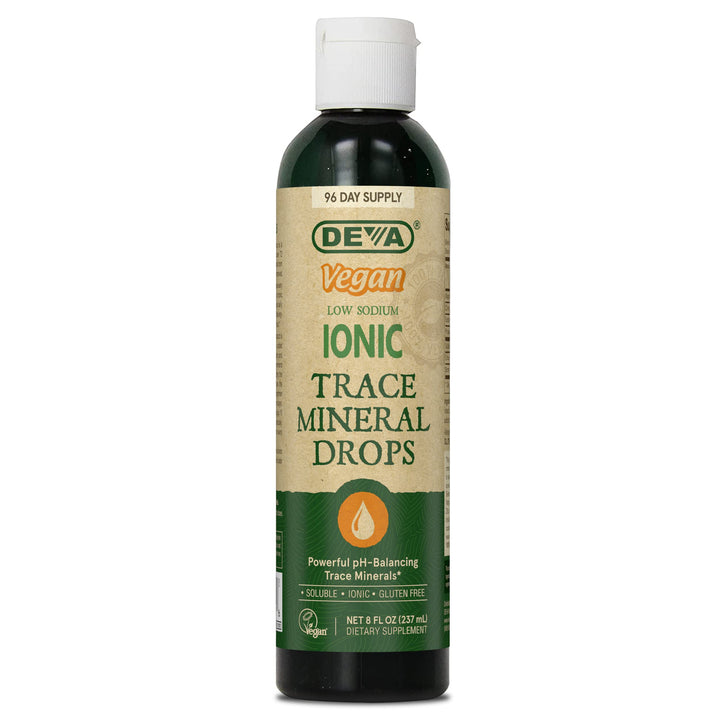 DEVA Vegan Ionic Trace Mineral Drops bottle close-up for daily mineral support
