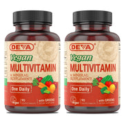 DEVA vegan multivitamin 2-pack bottle-front supports daily nutrition.