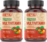 DEVA vegan multivitamin bottle front showing daily nutrition support.