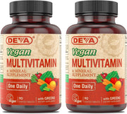 DEVA vegan multivitamin bottle front showing daily nutrition support.