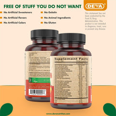 DEVA vegan multivitamin label detail highlights vitamins and vegan formula