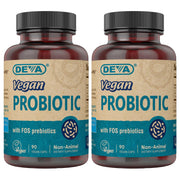 DEVA vegan probiotic bottle front highlighting vegan formula and 2B CFU.
