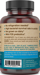 DEVA Vegan Probiotic capsules closeup emphasizing durable spores designed to survive stomach acidity.