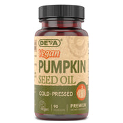 DEVA vegan pumpkin seed oil bottle shows cold-pressed purity for daily wellness.