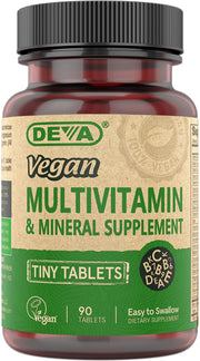 DEVA vegan tiny tablets bottle front showing daily multivitamin for vegans