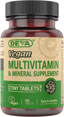 DEVA vegan tiny tablets bottle front showing daily multivitamin for vegans