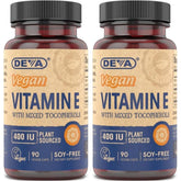 DEVA Vitamin E 400IU bottle showing plant-based tocopherols from sunflowers for daily support