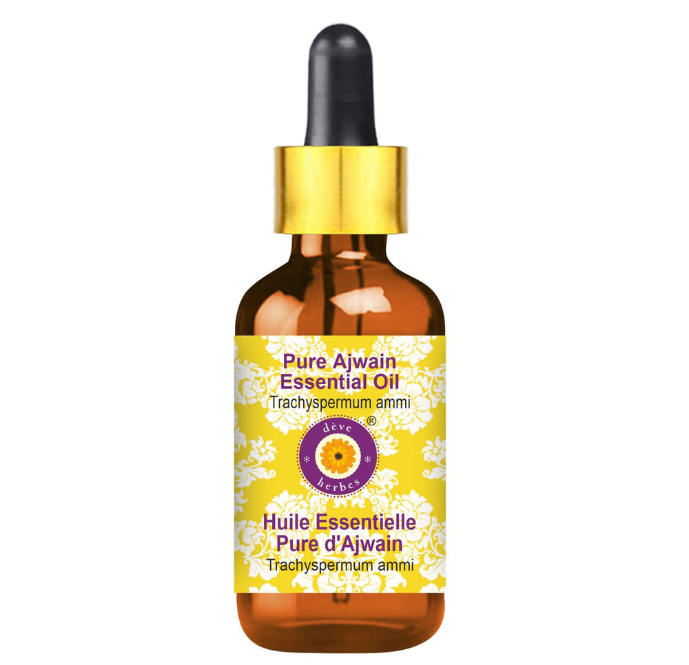 deve herbes Ajwain essential oil bottle in amber glass preserves potency for skincare.