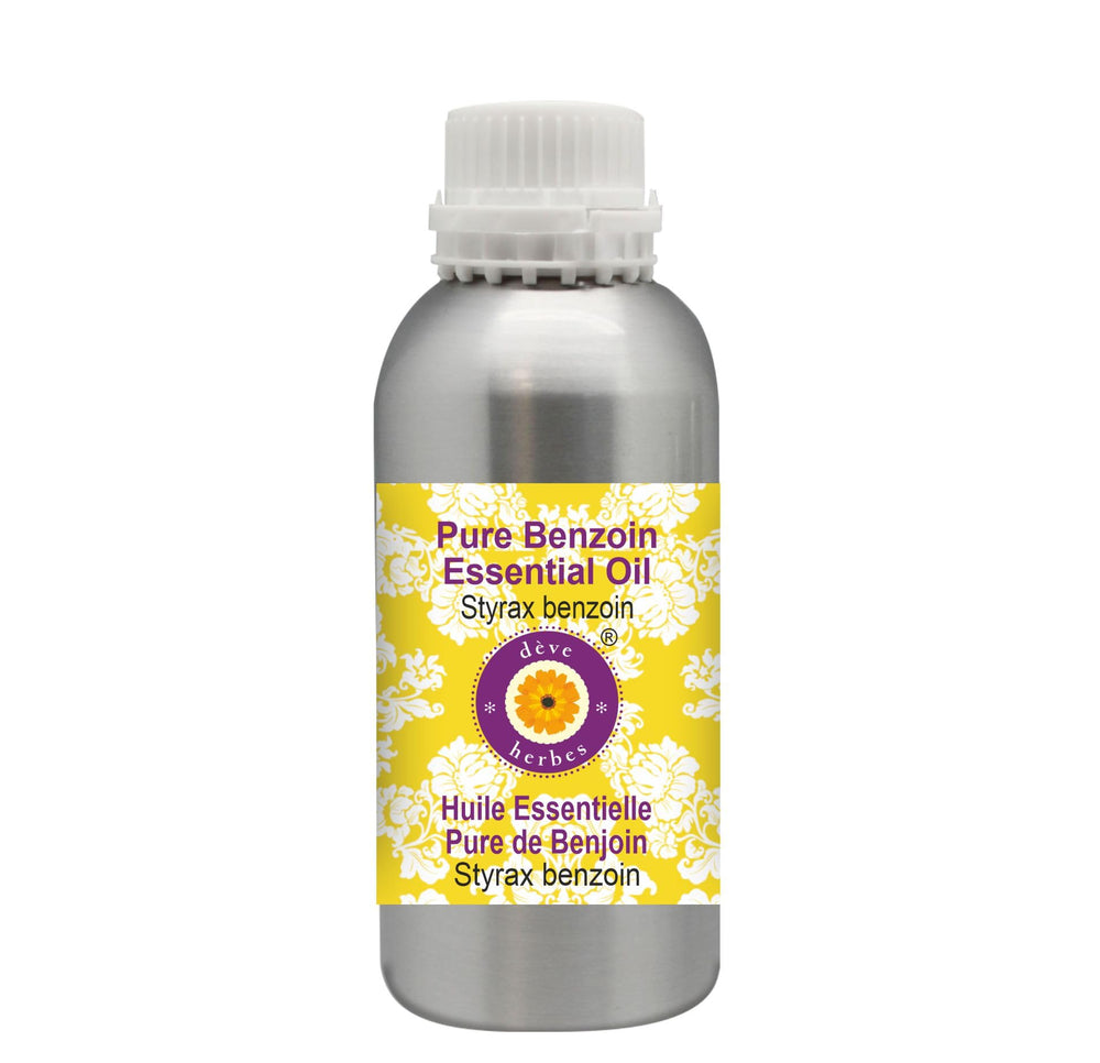 Deve Herbes benzoin oil in amber bottle for precise dosing.