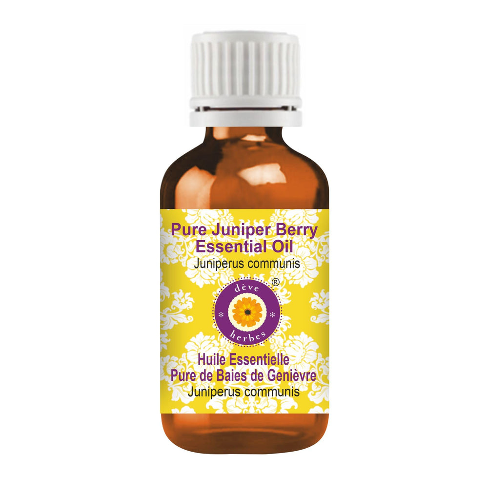 Dève herbes juniper berry essential oil bottle closeup for cosmetic use