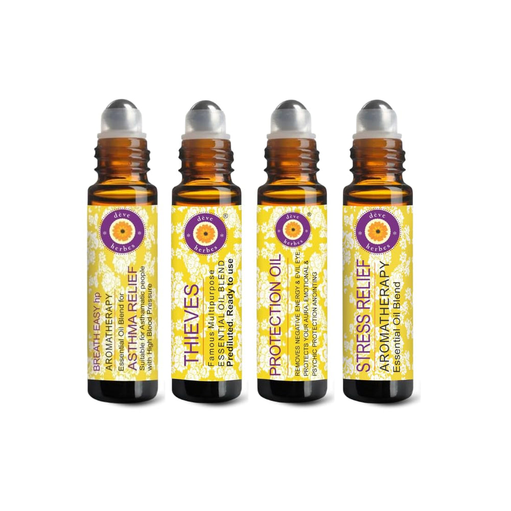 Deve Herbes kit roll-on collection: four 10ml bottles for on-the-go aromatherapy.