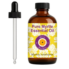 Close-up of de8ve herbes Myrtle essential oil bottle with glass dropper for precise dosing.