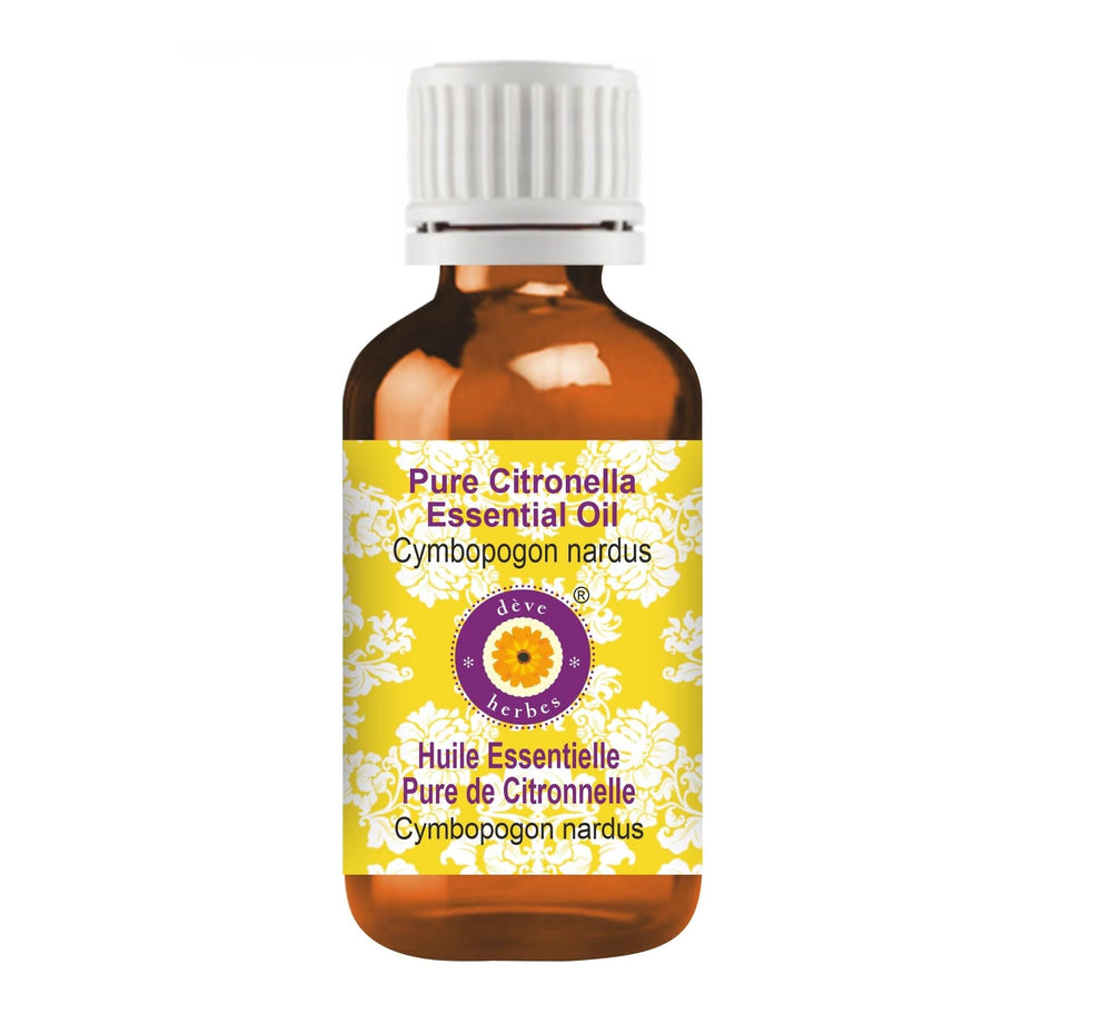 Deve Herbes Pure Citronella Oil in amber bottle preserves potency for scents