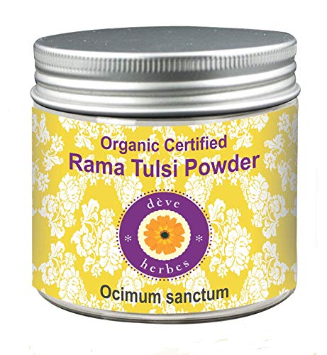 Deve Herbes Rama Tulsi powder front label in eco packaging, ideal for daily skin routines.