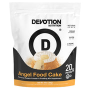 Devotion Nutrition Angel Food Cake protein powder in a jar for smooth shakes.