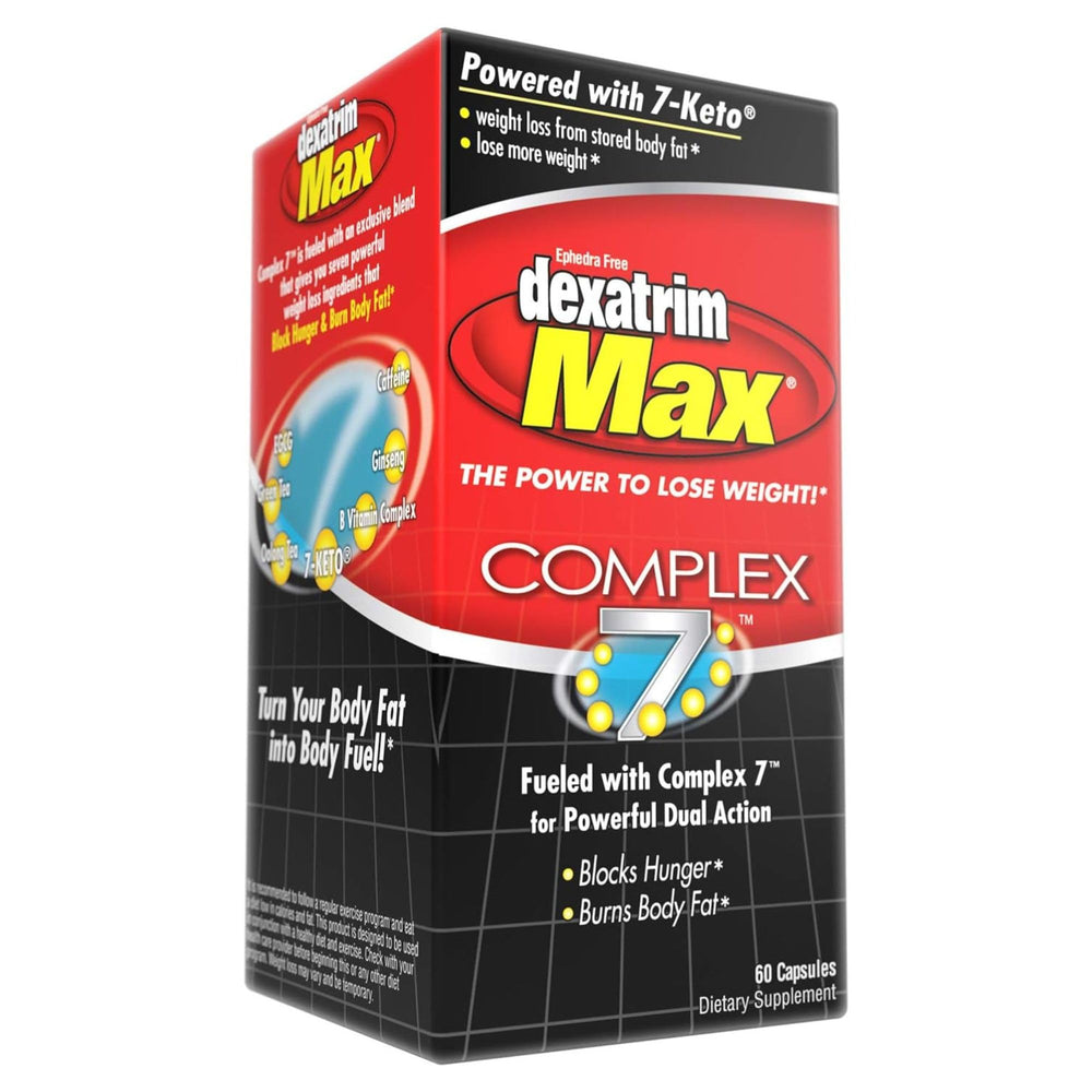 Dexatrim Max Complex 7 bottle front view showing dual-action weight support