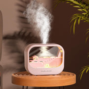 DGFFAN essential oil diffuser pink with mist, creating a calming room ambiance.