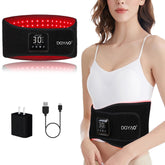 Dialudon cordless red light therapy belt in use with battery attached for at-home relief