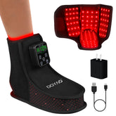 Dialudon foot red-light wrap worn for easy home therapy sessions.