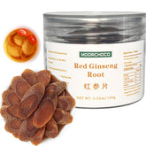 Dian Mai Hao red ginseng slices packaging highlights sugar-free, premium herbal roots.