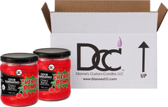 Dianne's Custom Candles Cherry Bomb wax blend closeup highlighting vegan formula and odor-control potential.