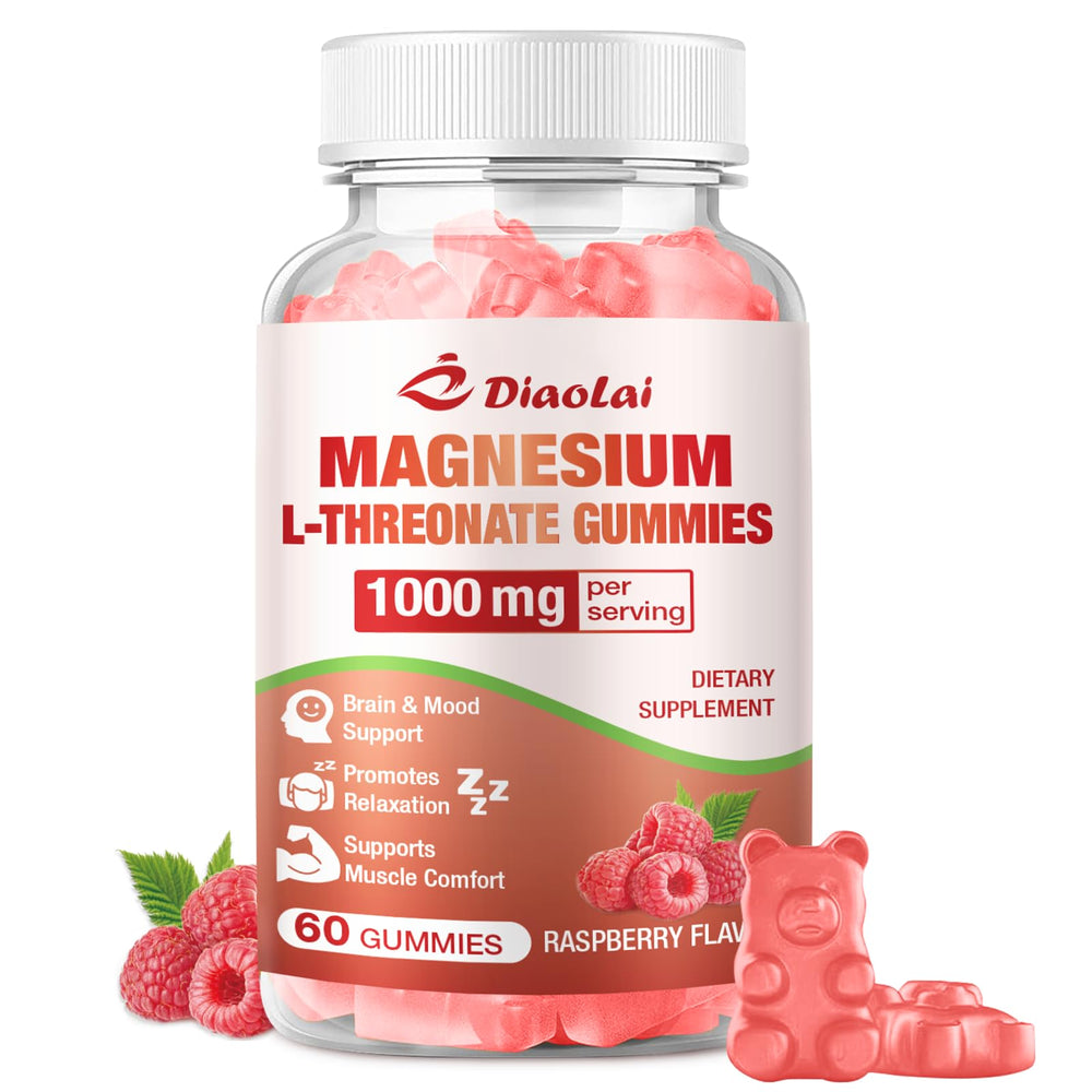 Diaolai Magnesium L-Threonate Gummies bottle reveals raspberry flavor for focus support