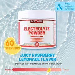 Label on DIATMOON Electrolytes Powder highlighting keto-friendly and vegan attributes