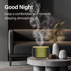 Diffuserlove with 7-color LED lights creating ambient mood in a bedroom.