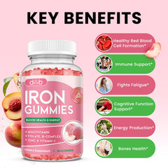 Dilib Iron Gummies with B complex visual emphasizing energy metabolism