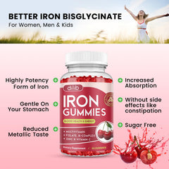 Dilib Iron Gummies close-up showing cherry chews, tasty and easy to take.