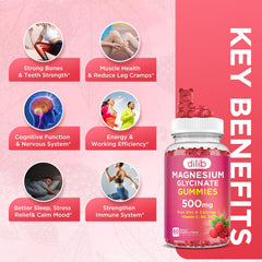 Dilib Magnesium Gummies nutrition label highlights calcium, zinc, and vitamins.