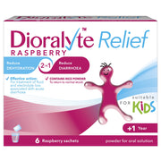 Dioralyte Relief Raspberry sachets in packaging for on-the-go hydration.