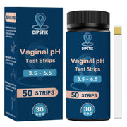 Dipstik Vaginal pH test strip 50-pack with color chart for home use.
