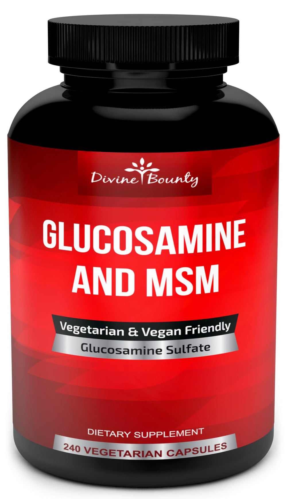 Divine Bounty glucosamine bottle showing 2000mg per serving for joint support.