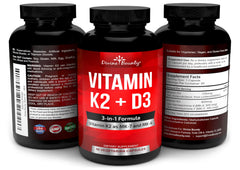 Divine Bounty vitamin K2 D3 packaging with 90 capsules for shelf ready supply