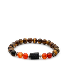 Divine Hindu Tiger Eye Bracelet Leo close-up illustrates focus and confidence during meditation.